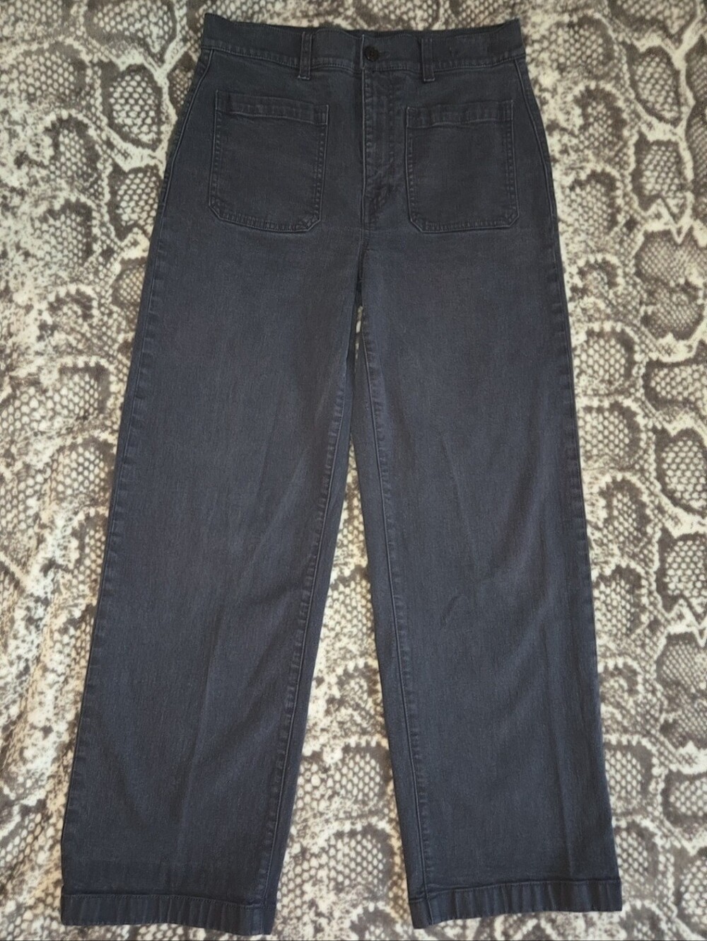Madewell- Emmett Wide-Leg Crop Jeans Patch Pocket Edition Washed Black Size 28